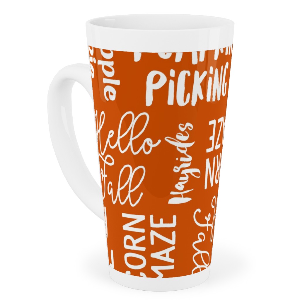 Favorite Things of Fall - Fall Words on Cider Tall Latte Mug, 17oz, Orange