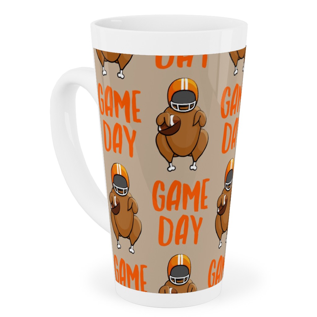 Game Day Turkey With Football - Tan Tall Latte Mug, 17oz, Beige