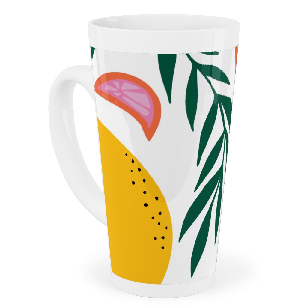Citrus Grove - Pink and Yellow Tall Latte Mug, 17oz, Pink