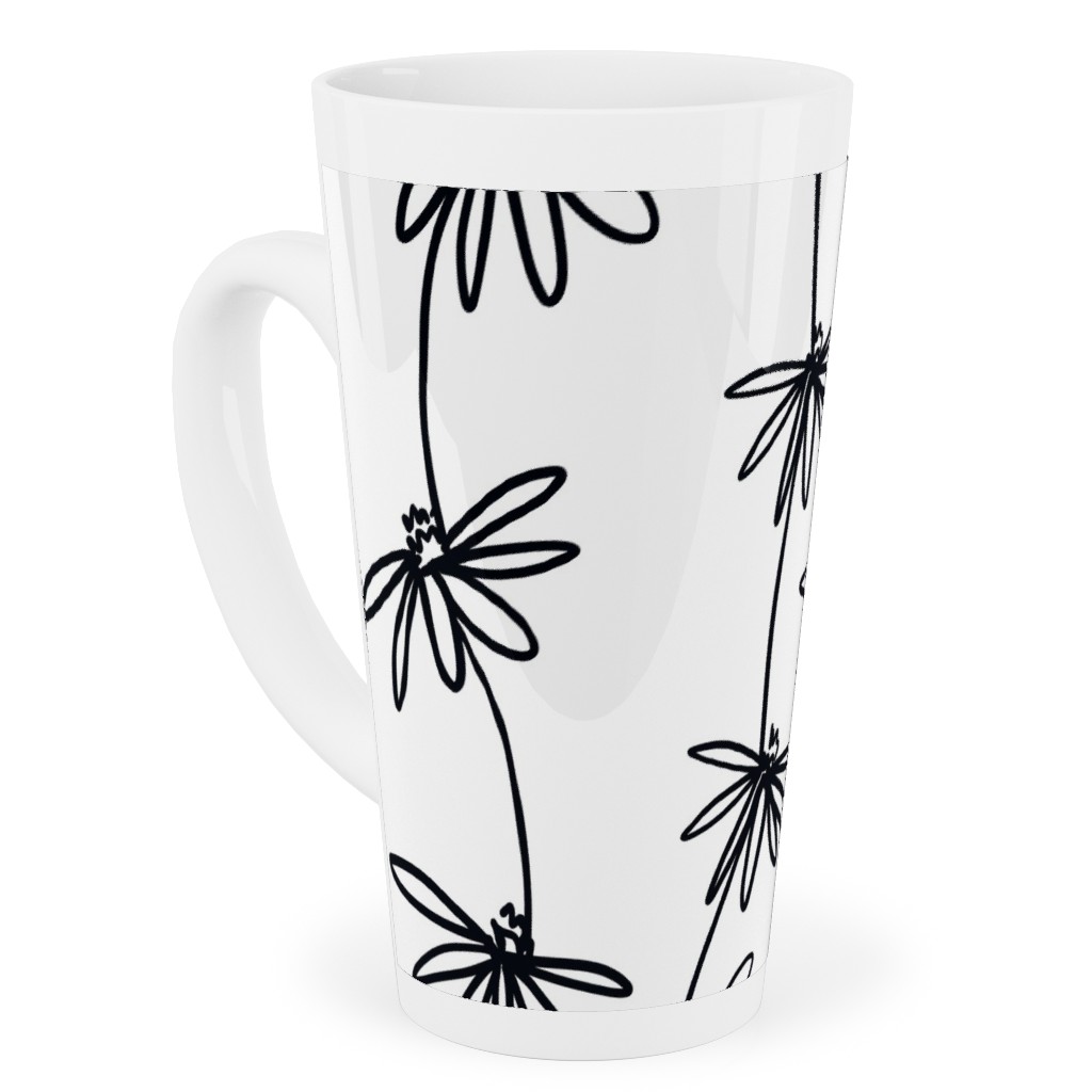 Daisy Chain - Black and White Tall Latte Mug, 17oz, White, White