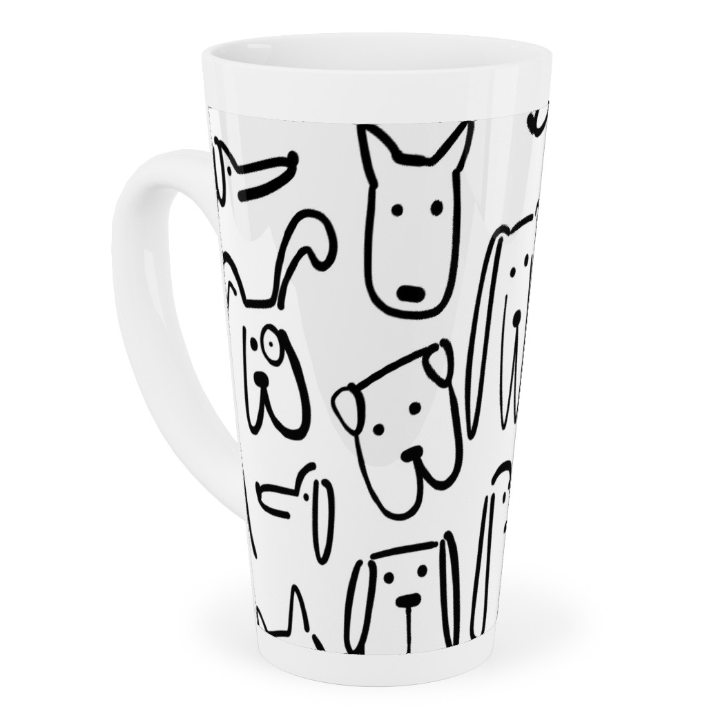 Playful Pups - Black and White Tall Latte Mug, 17oz, White, White