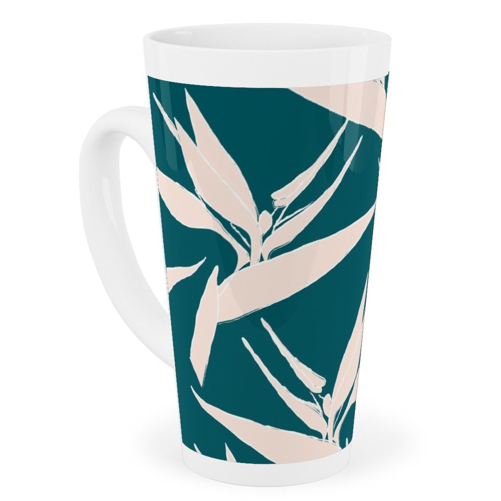 Freehand Birds of Paradies - Forest and Peach Tall Latte Mug, 17oz, Green