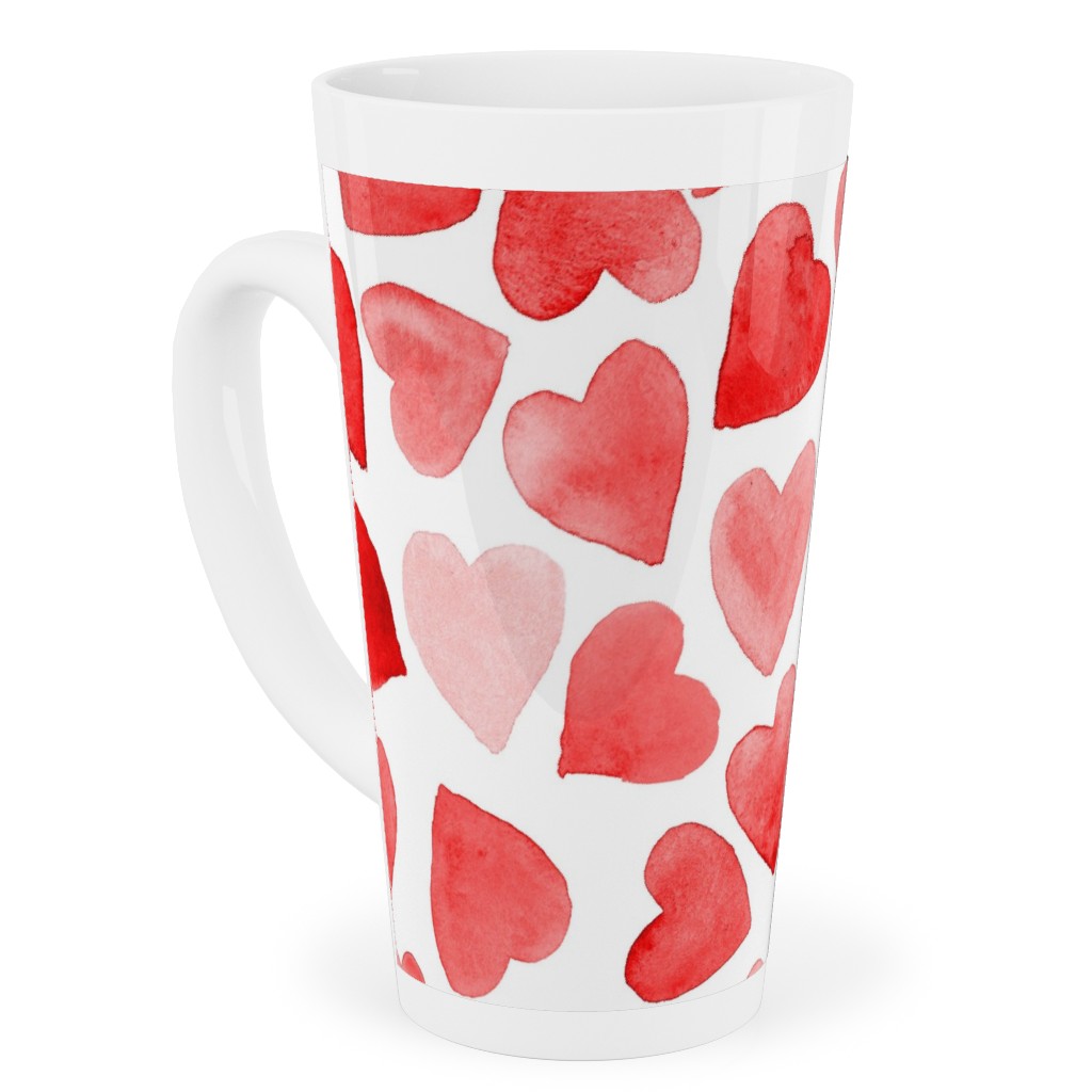 Red Hearts Watercolor - Red Tall Latte Mug, 17oz, Red