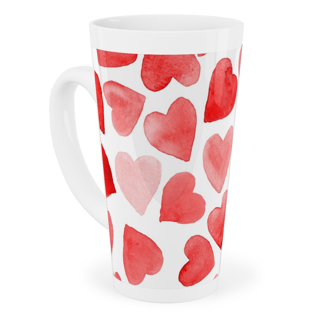 Red Hearts Watercolor - Red Tall Latte Mug, 17oz, Red, Red