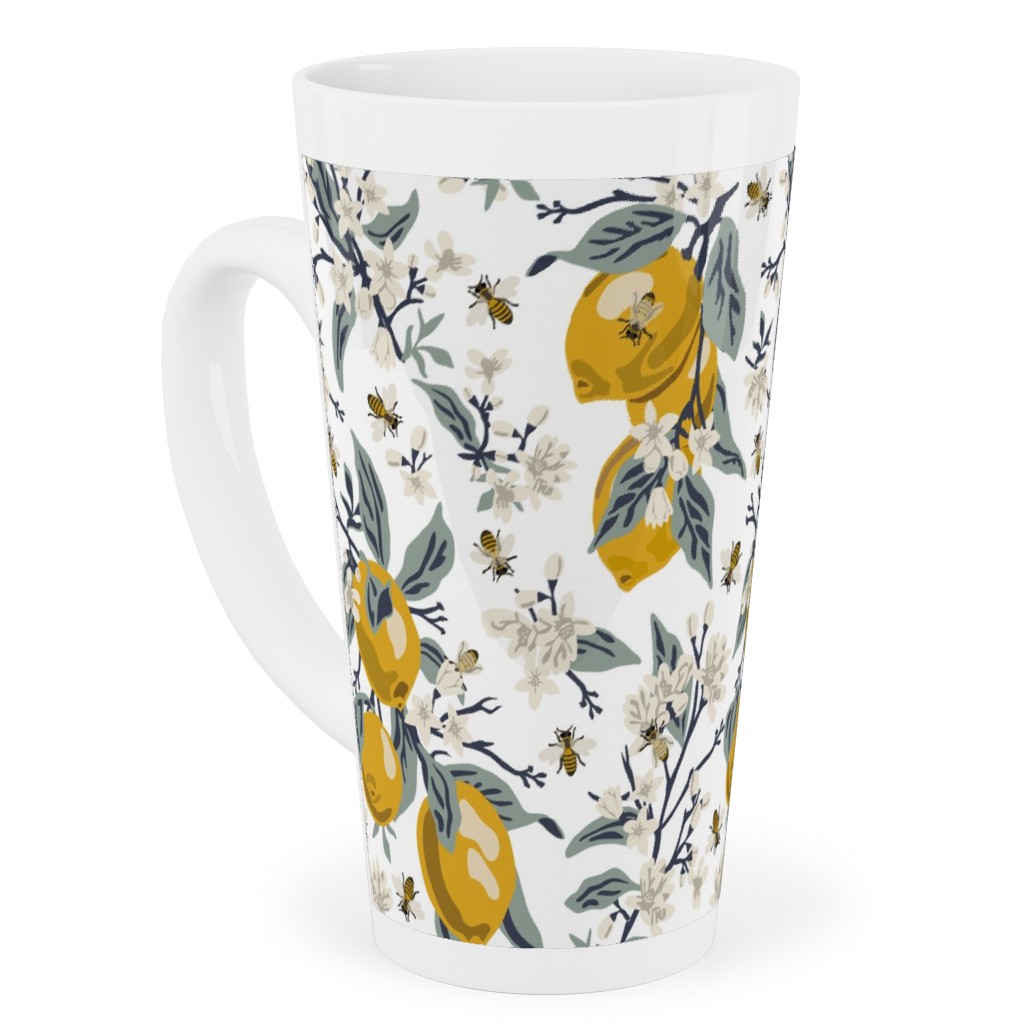 Bees & Lemons - White Tall Latte Mug, 17oz, Yellow