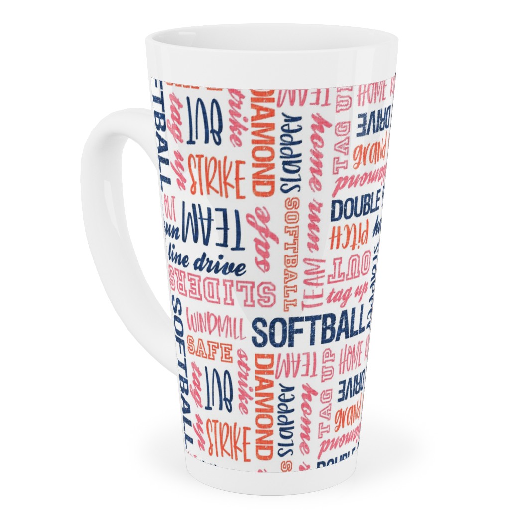 All Things Softball - Softball Typography - Pink Orange Blue Tall Latte Mug, 17oz, Pink, Bright Pink