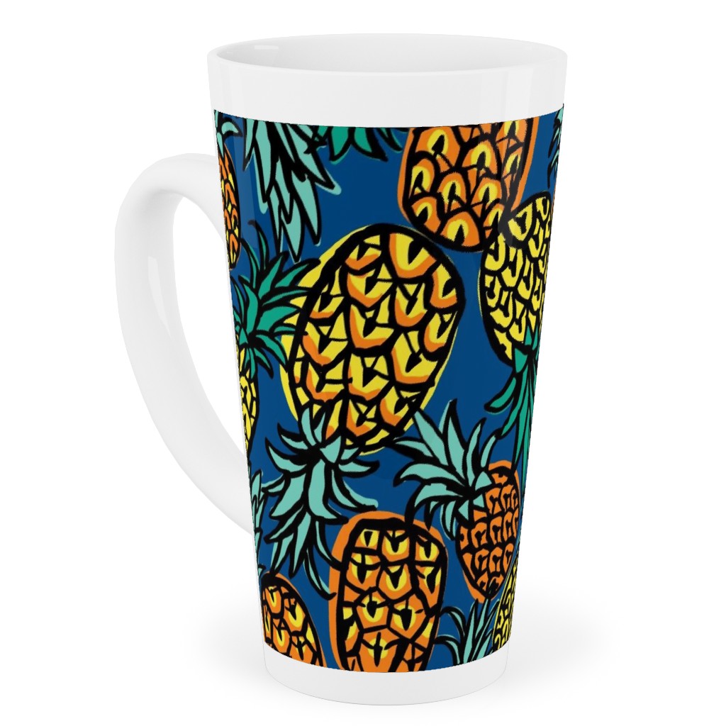 Tropical Pineapple - Blue Tall Latte Mug, 17oz, Blue