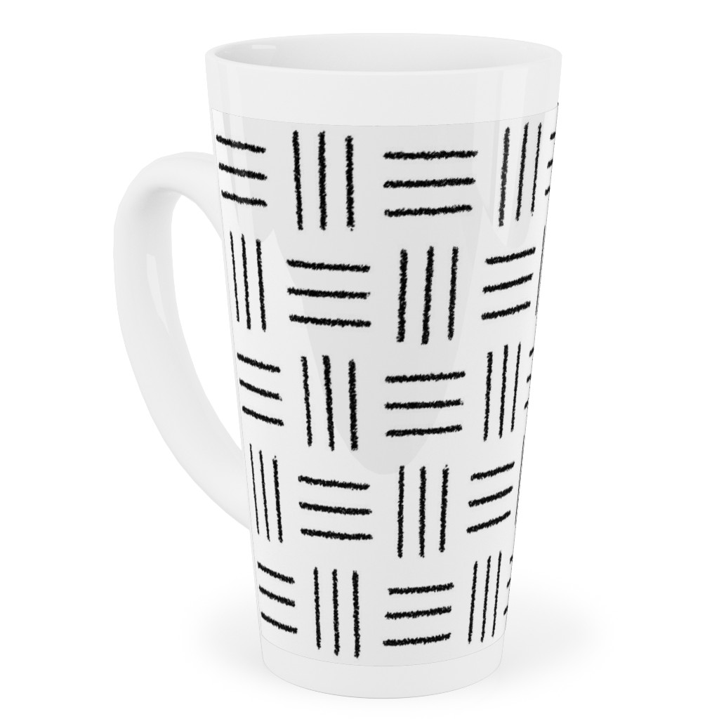 Mudcloth Basket Weave - Black on White Tall Latte Mug, 17oz, White, White