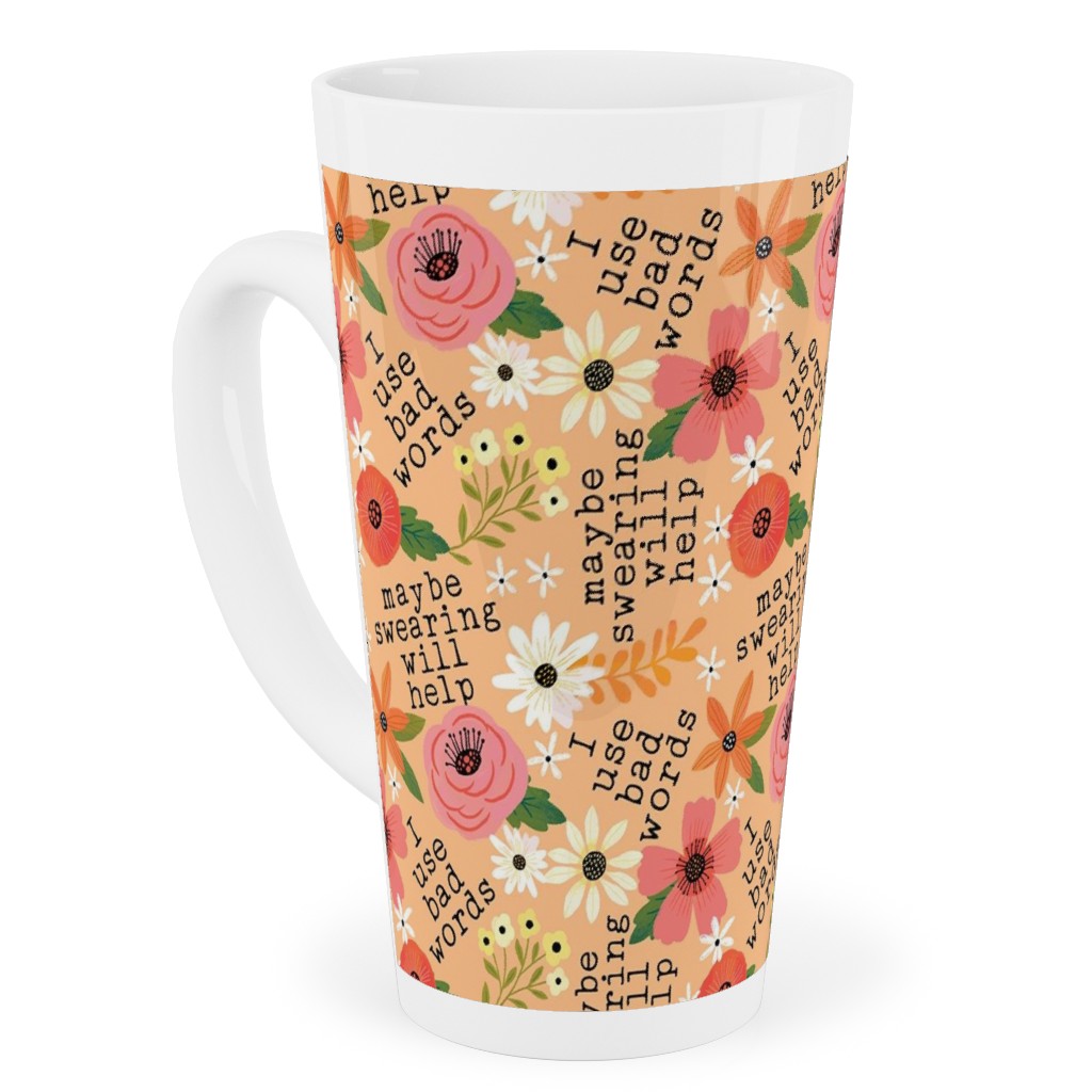 Maybe Swearing Will Help - Florai - Peach Tall Latte Mug, 17oz, Orange, Orange