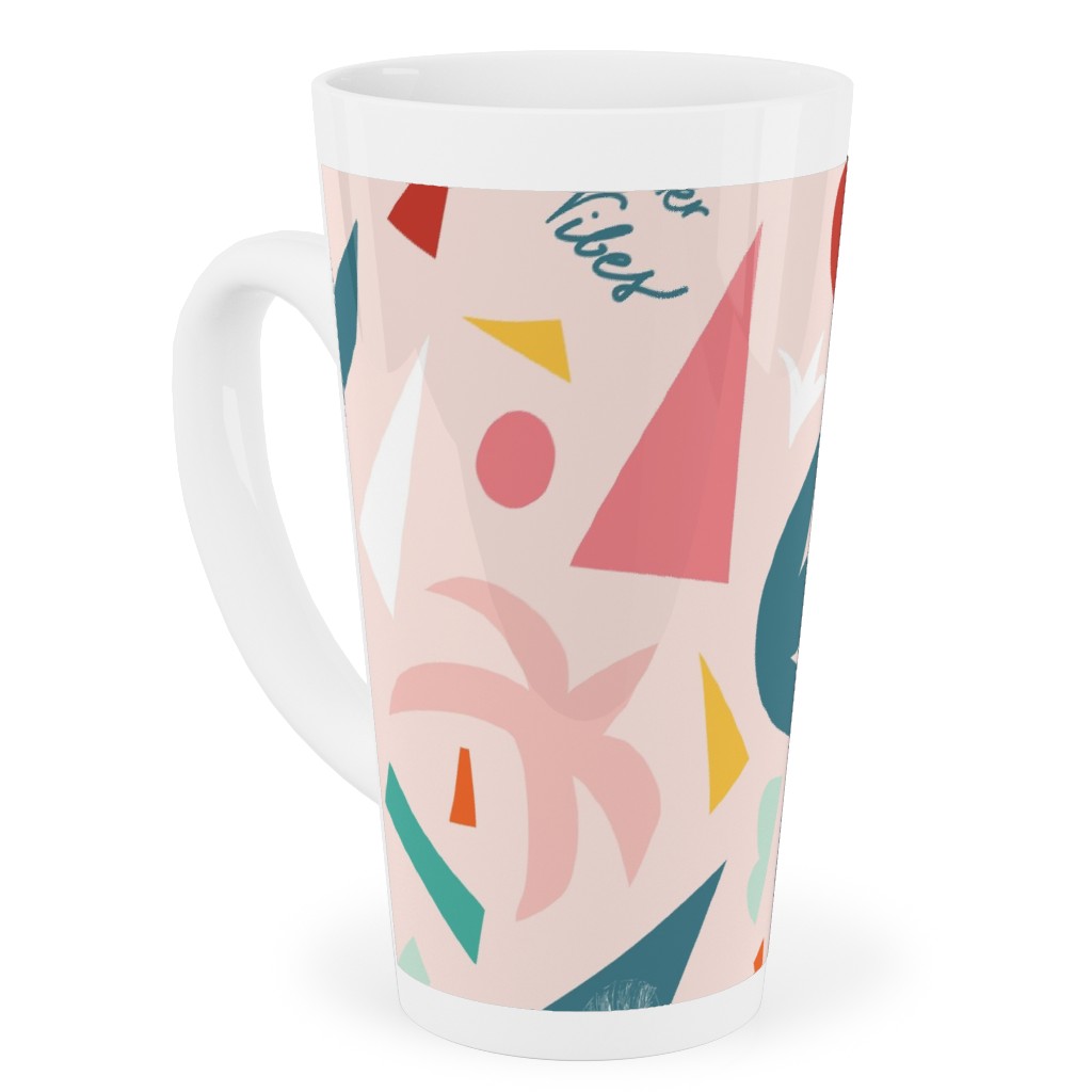 Summer Vibes Collage Tall Latte Mug, 17oz, Pink, Bright Pink