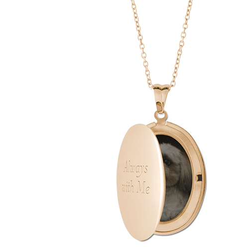 Always With Me Locket Necklace, Gold, Oval, Engraved Front, Gray