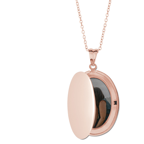 Best Ever Locket Necklace, Rose Gold, Oval, None, Gray