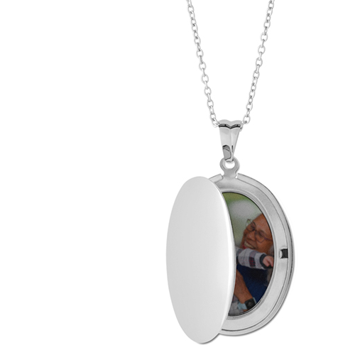 My World Locket Necklace, Silver, Oval, None, Gray