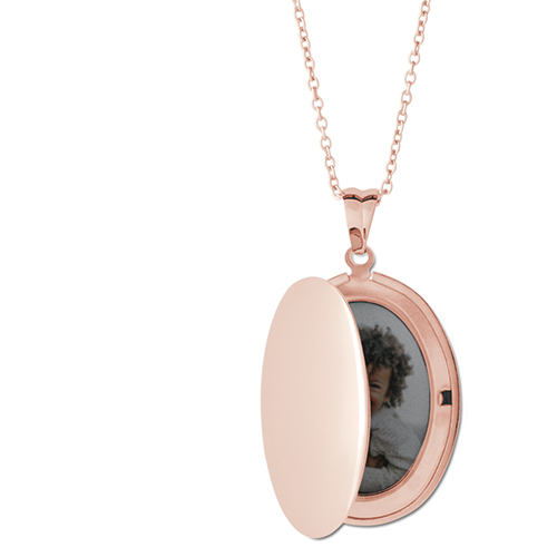 Whole Heart Locket Necklace, Rose Gold, Oval, None, Gray