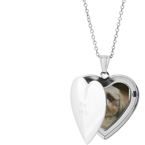 Always With Me Locket Necklace, Silver, Heart, Engraved Front, Gray