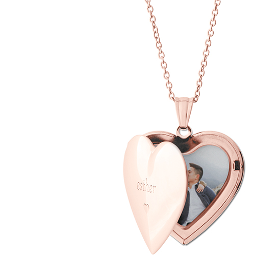 My Heart Locket Necklace, Rose Gold, Heart, Engraved Front, Gray