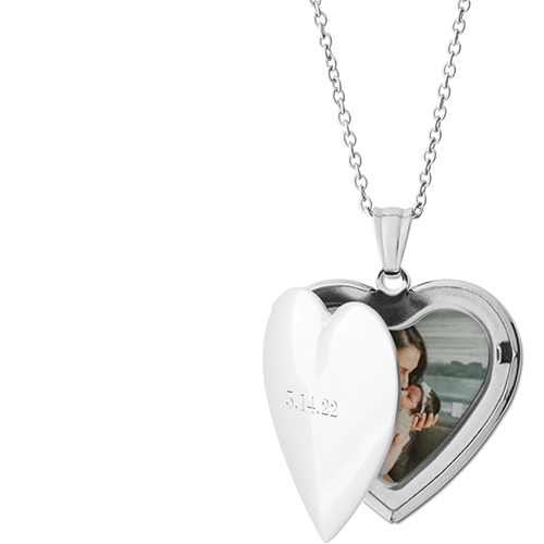 Special Date Locket Necklace, Silver, Heart, Engraved Front, Gray