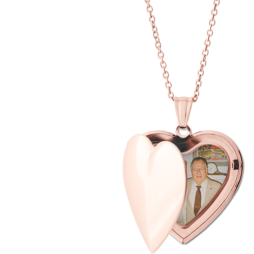 Double Border Locket Necklace, Rose Gold, Heart, None, Gray