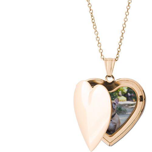 Photo Gallery Locket Necklace, Gold, Heart, Engraved Front, Gray