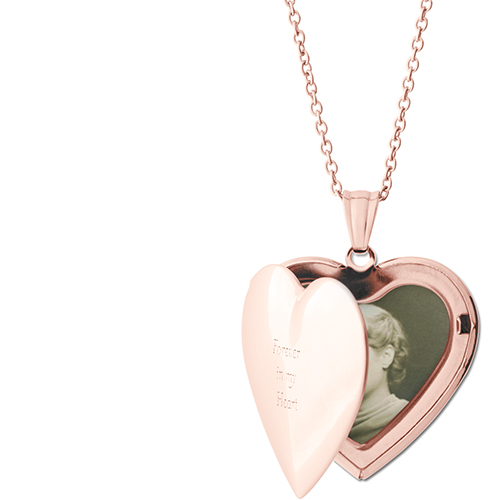 Remember Always Locket Necklace, Rose Gold, Heart, Engraved Front, Gray