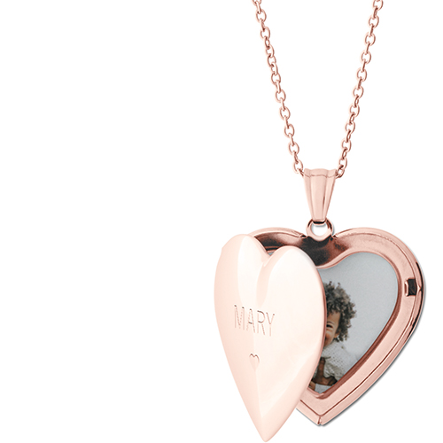 Whole Heart Locket Necklace, Rose Gold, Heart, Engraved Front, Gray
