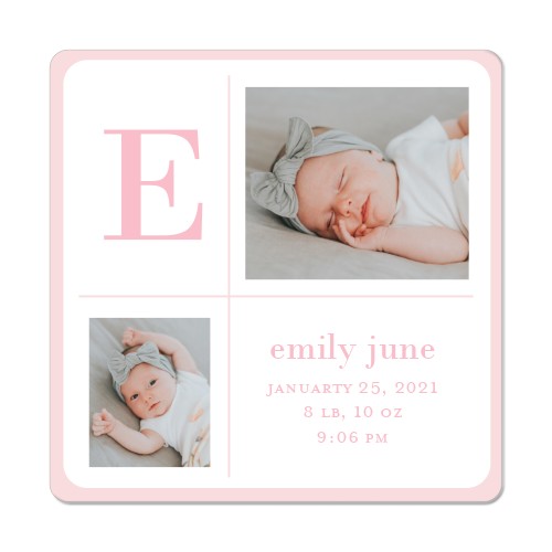 Modern Baby Monogram Magnet, 3x3, Pink