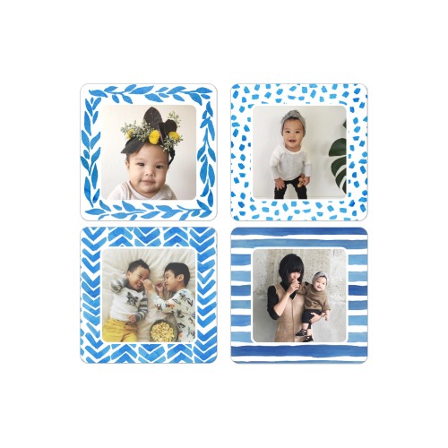 Watercolor Patterned Frame 2x2 Magnet, Set of 2x2, Blue