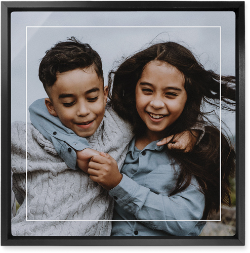 Floating Frame Wall Art, Black, Single piece, Metal, 12x12, Glossy, White, white