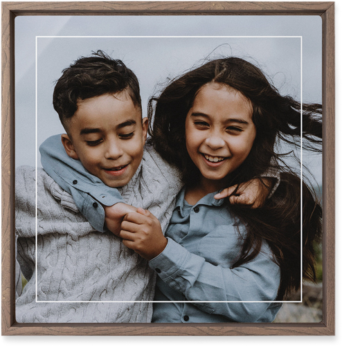 Floating Frame Wall Art, Walnut, Single piece, Metal, 12x12, Glossy, White, white