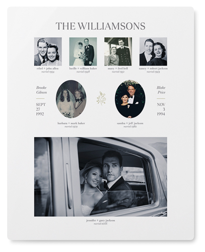 Marriage Family Tree Wall Art, No Frame, Single piece, Metal, 16x20, Glossy, White, white