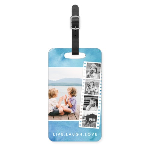 Watercolor Filmstrip Collage Luggage Tag, Large, Blue
