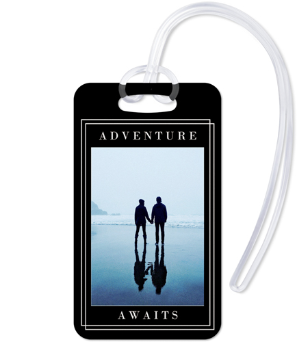 Adventure Awaits Borders Luggage Tag, Large, Black