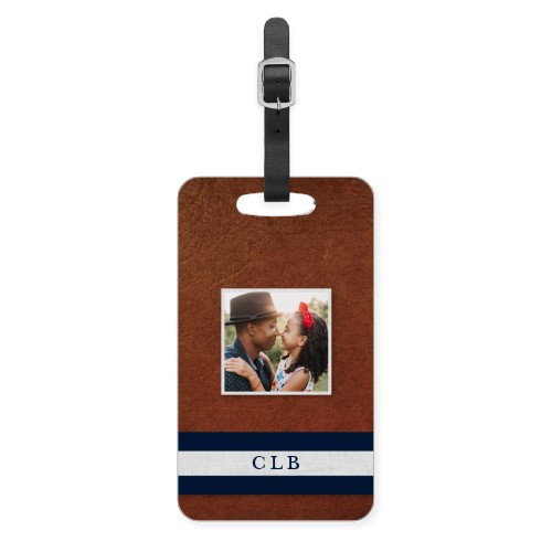 Initial Stripe Banner Luggage Tag, Large, Brown