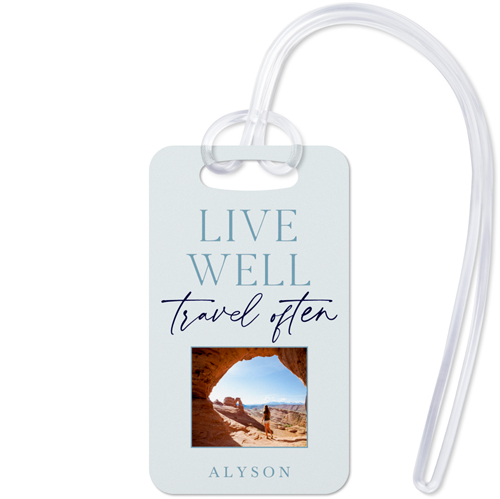 Live Well And Travel Luggage Tag, Small, Gray