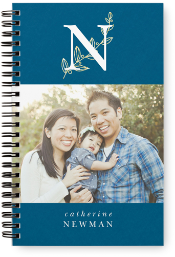 Classic Foliage Monogram Monthly Planner, Blue
