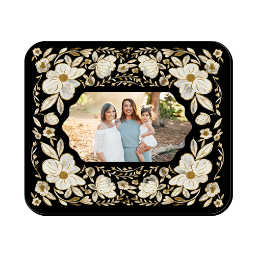 Dark Floral Frame Mouse Pad, Rectangle, Black, black
