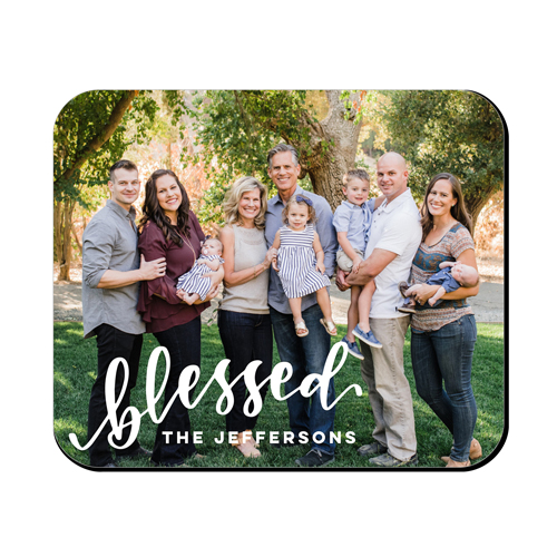 Bold Blessed Script Mouse Pad, Rectangle Ornament, White
