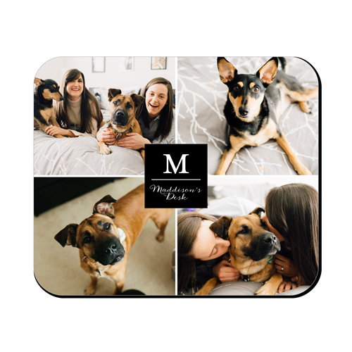 Center Monogram Collage Mouse Pad, Rectangle, Black