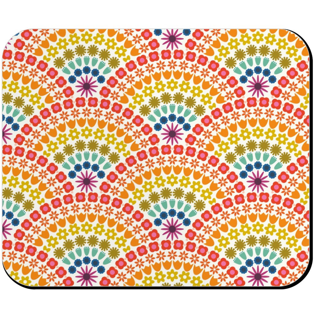 Rainbow Flower Scallops - Multi Mouse Pad, Rectangle Ornament, Multicolor