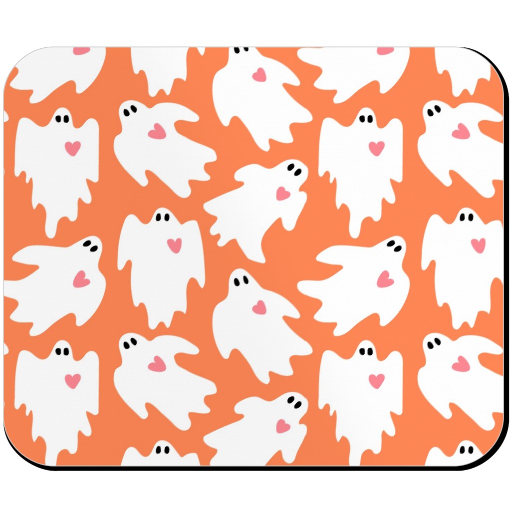 Halloween Ghosts With Hearts - Orange Mouse Pad, Rectangle, Orange