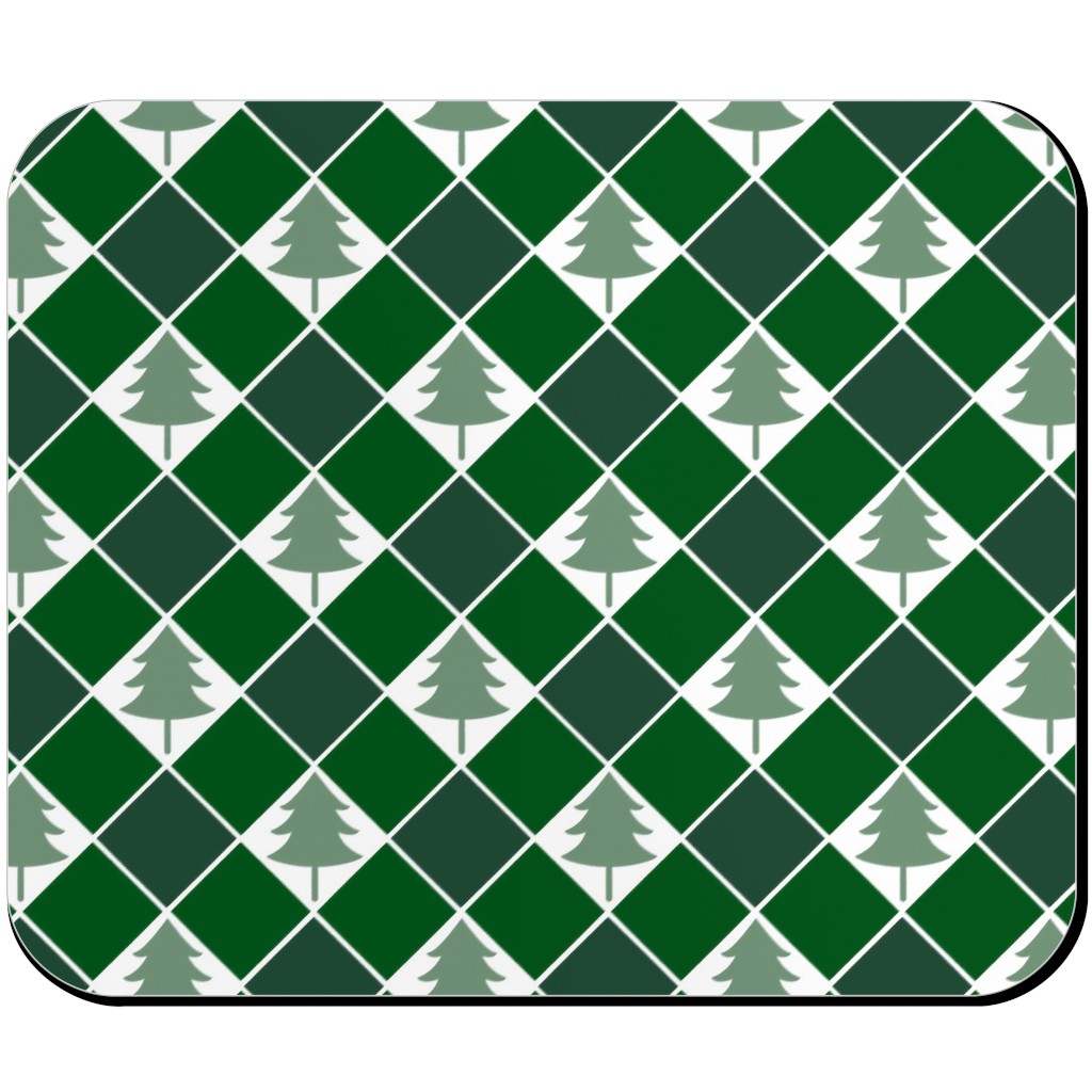 Christmas Tree Checkers - Green Mouse Pad, Rectangle Ornament, Green