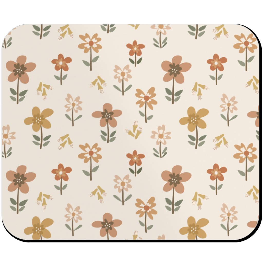 Retro Park Wildflowers Mouse Pad, Rectangle, Beige, Pearl