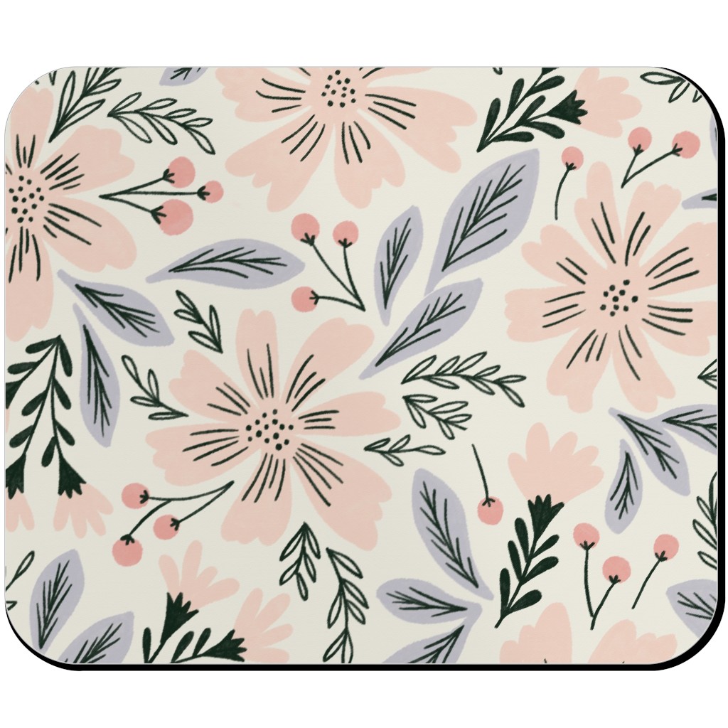 Flora - Pink Mouse Pad, Rectangle, Pink, Bright Pink