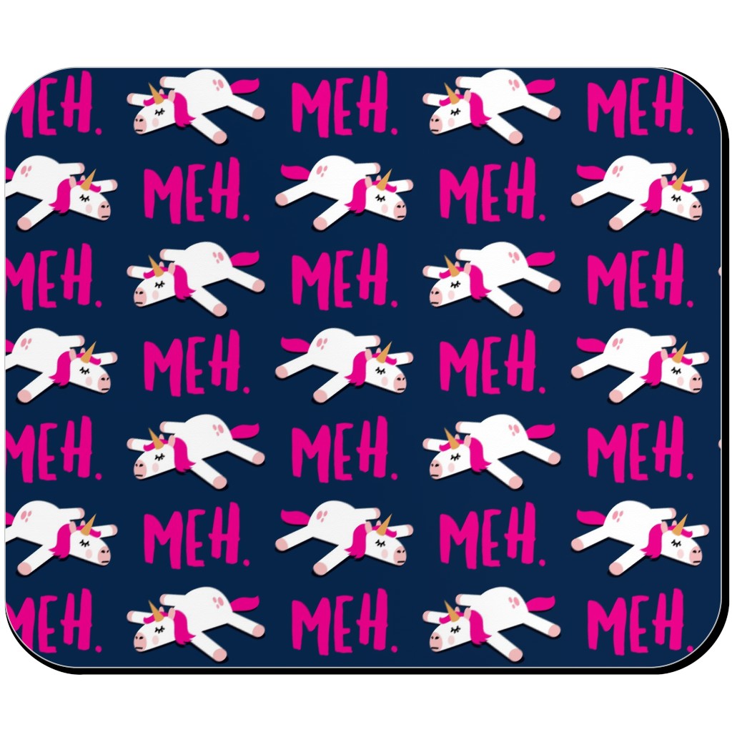 Meh - Splooting Unicorns - Pink on Navy Mouse Pad, Rectangle, Pink