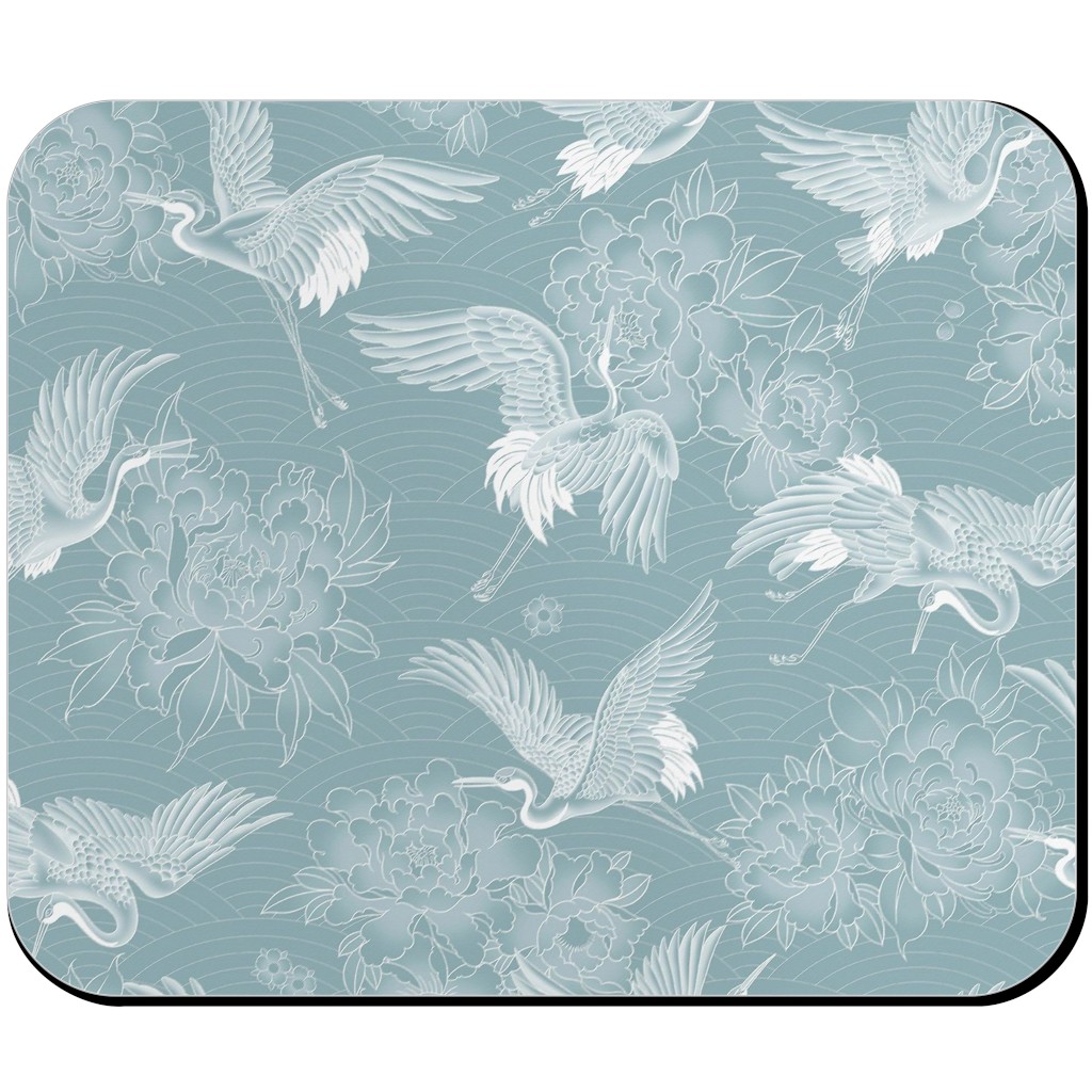 Majestic Cranes - White on Blue Mouse Pad, Rectangle Ornament, Blue