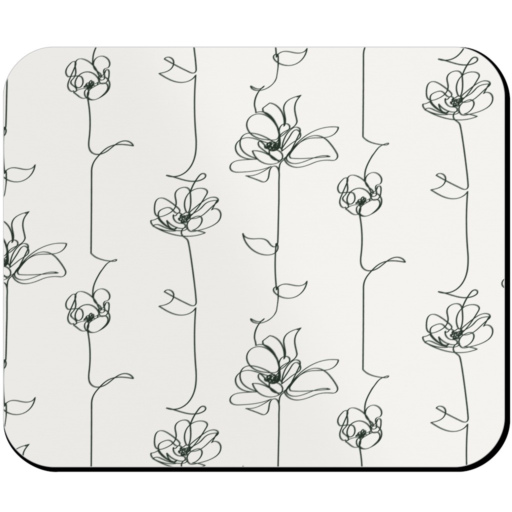 One Line Floral - Light Mouse Pad, Rectangle Ornament, White