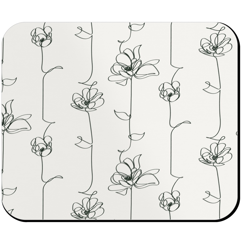 One Line Floral - Light Mouse Pad, Rectangle, White