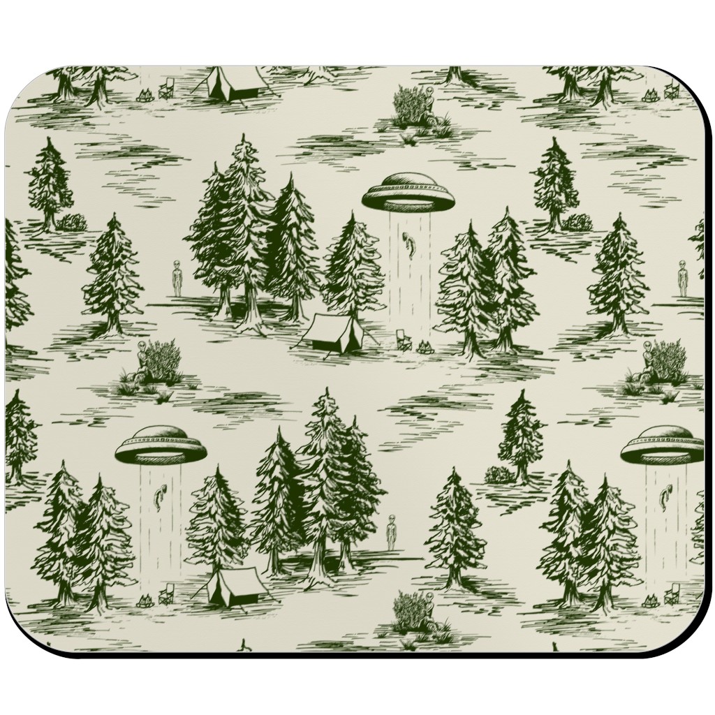 Alien Abduction Toile De Jouy - Forest Green & Cream Mouse Pad, Rectangle, Green