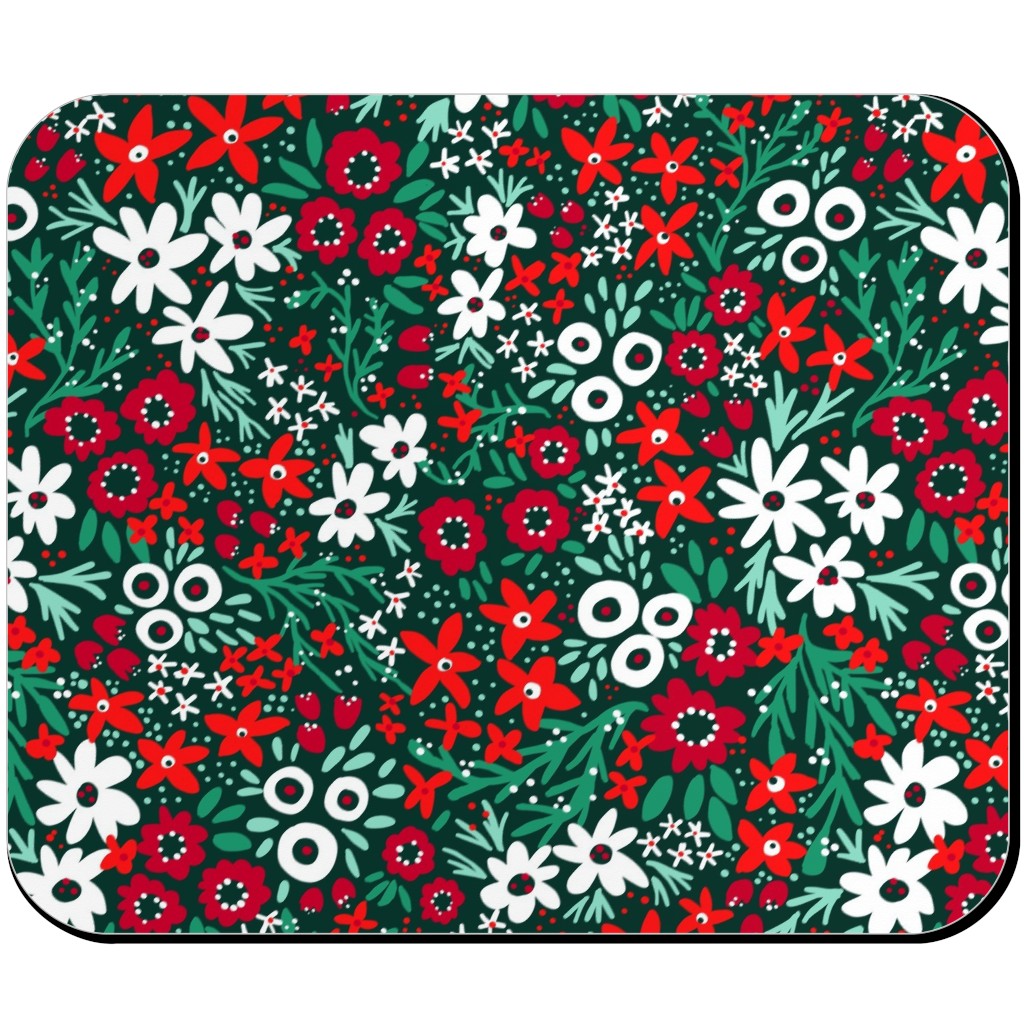 Rustic Floral - Holiday Red and Green Mouse Pad, Rectangle, Green