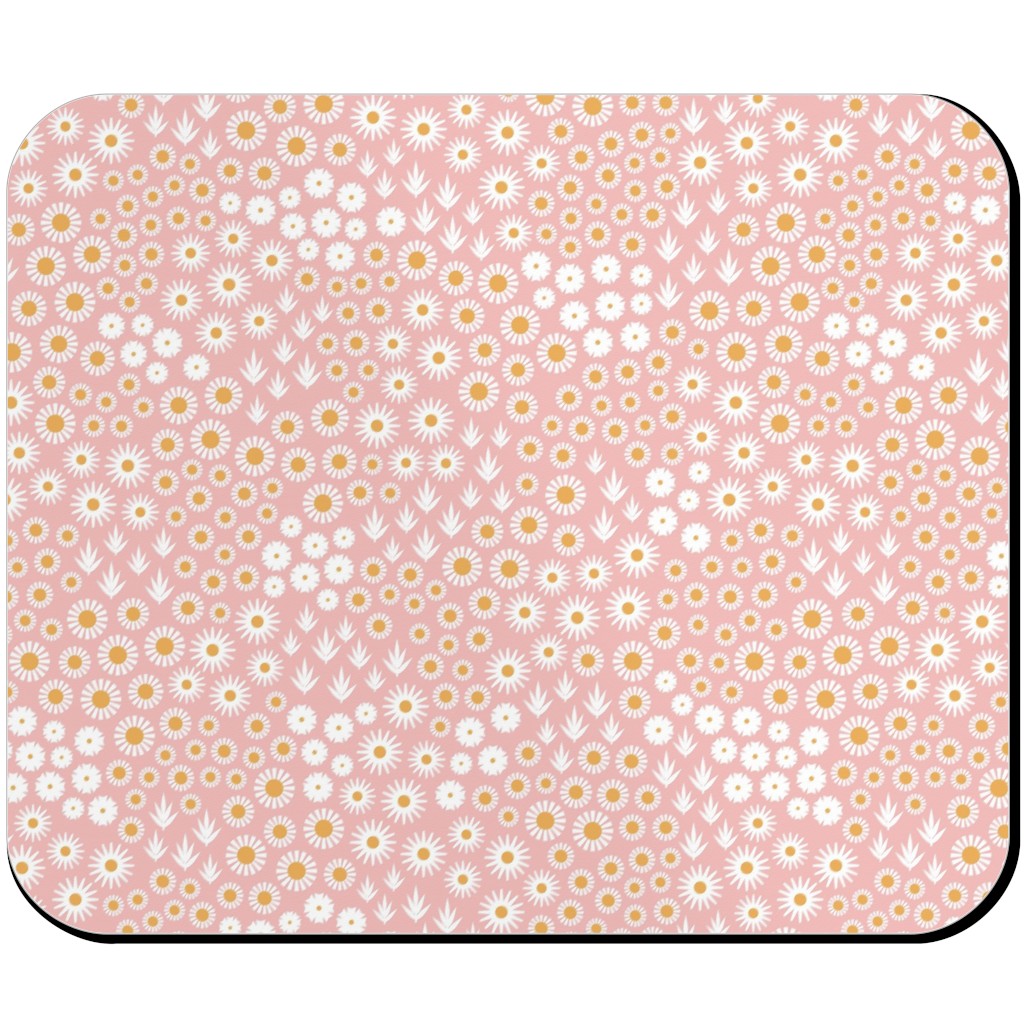 Ditsy Flowers - Pink Mouse Pad, Rectangle, Pink, Bright Pink